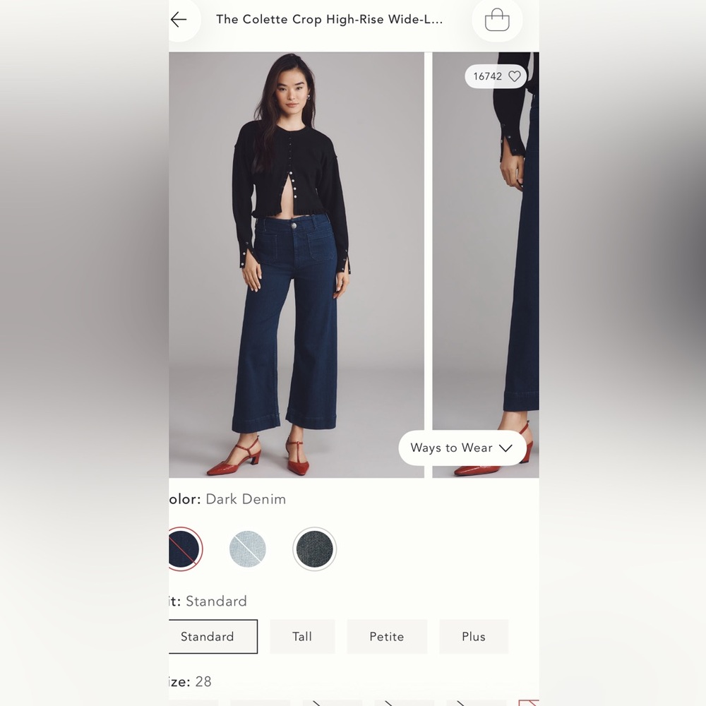 Anthropologie Colette Crop Wide Leg Jeans by Maeve